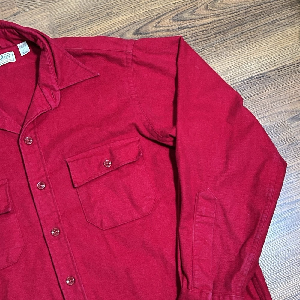 VTG LL Bean Chamois Cloth Shirt Mens 17 Large Regular Red Made in USA Button - Picture 3 of 11